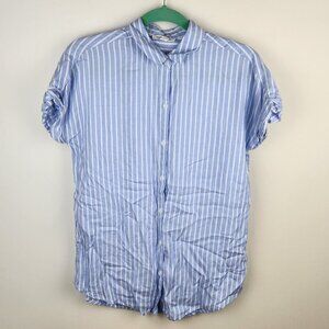 BeachLunchLounge Soft Striped Button Up Short Sleeve Blouse Top sz S